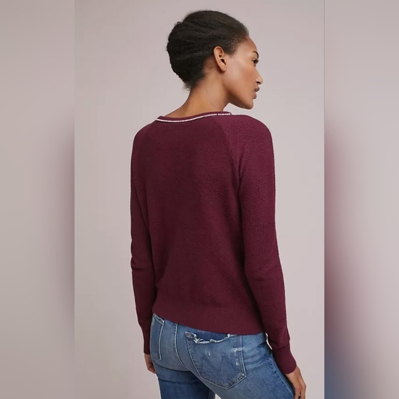 Anthropologie Field Flower Pearled Bow Beaded Sweater Wool Blend Burgundy Sz Med - Picture 4 of 12